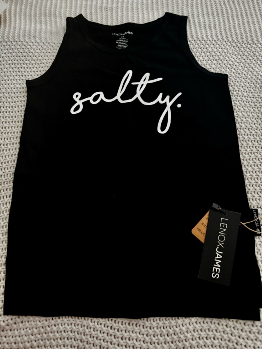 Lenox Black Tank with White "salty." Script